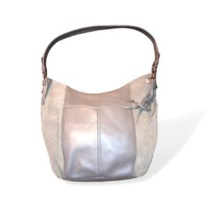 The Sak Sequoia Dusty Gray Soft Leather Zip Hobo Shoulder Purse Slip Pockets
